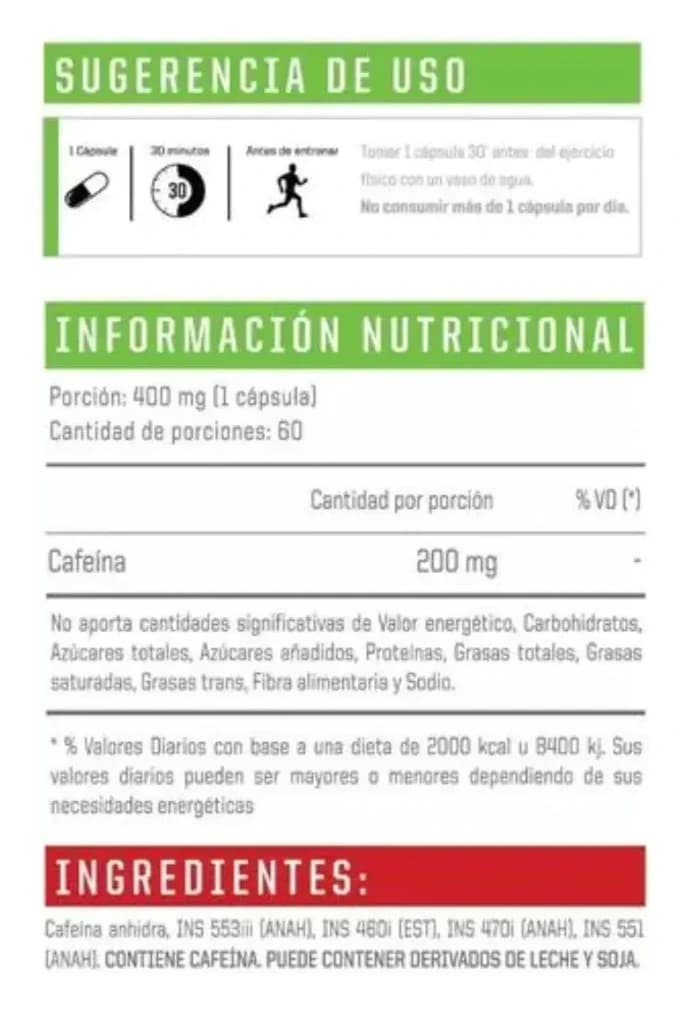 Información nutricional de Cafeína ENA