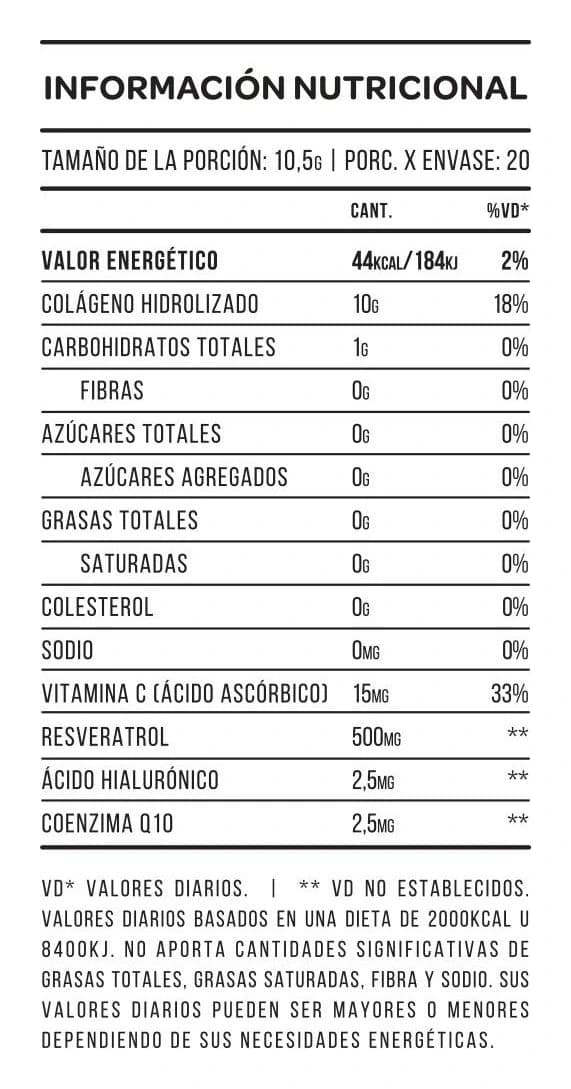 Información nutricional de Colágeno hidrolizado STAR 210 g