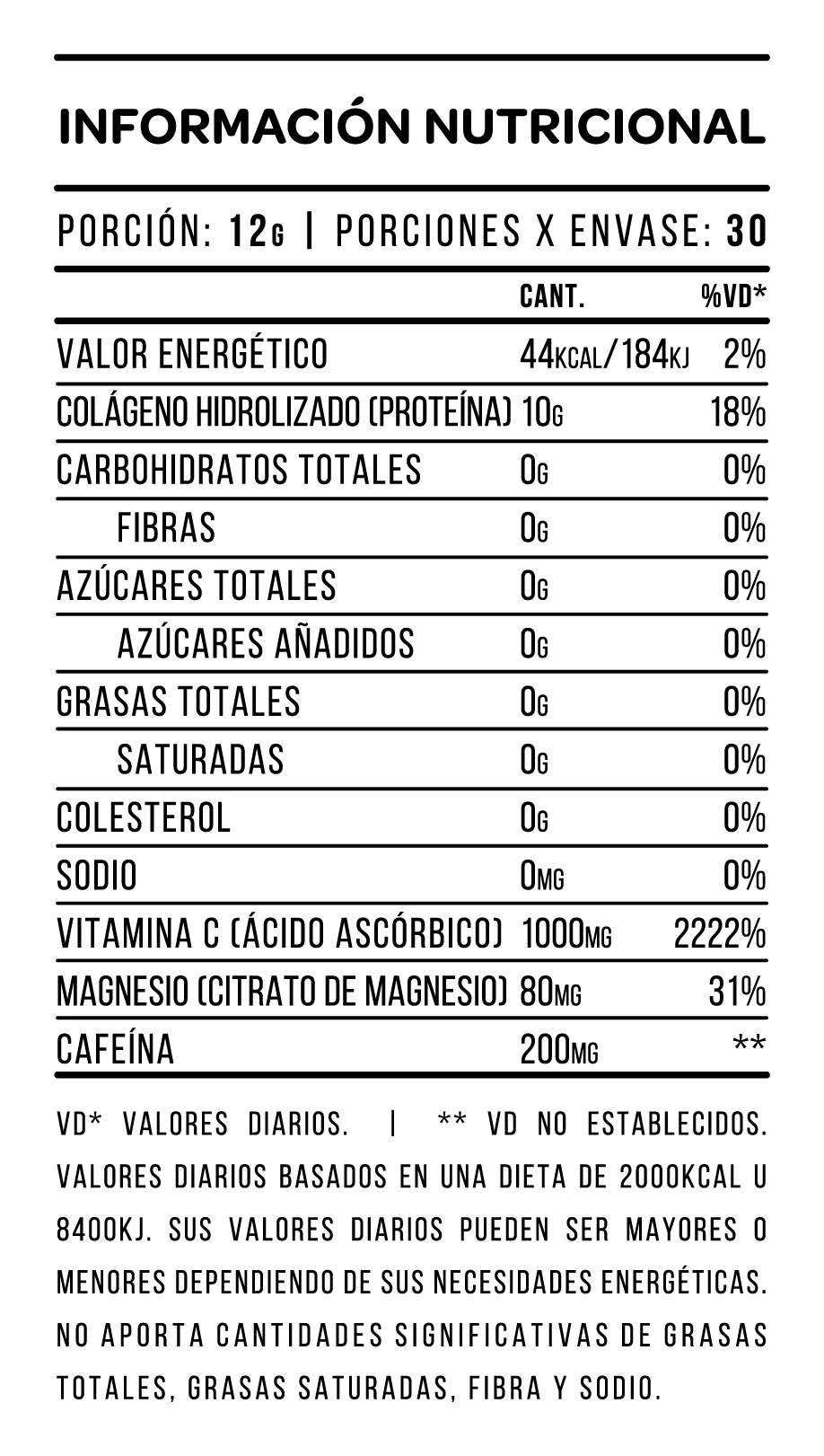Información nutricional de Colágeno Sport Naranja 360 g