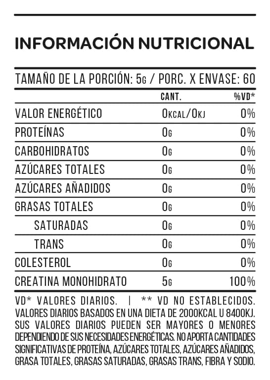 Información nutricional de Creatina STAR 300 g Limón
