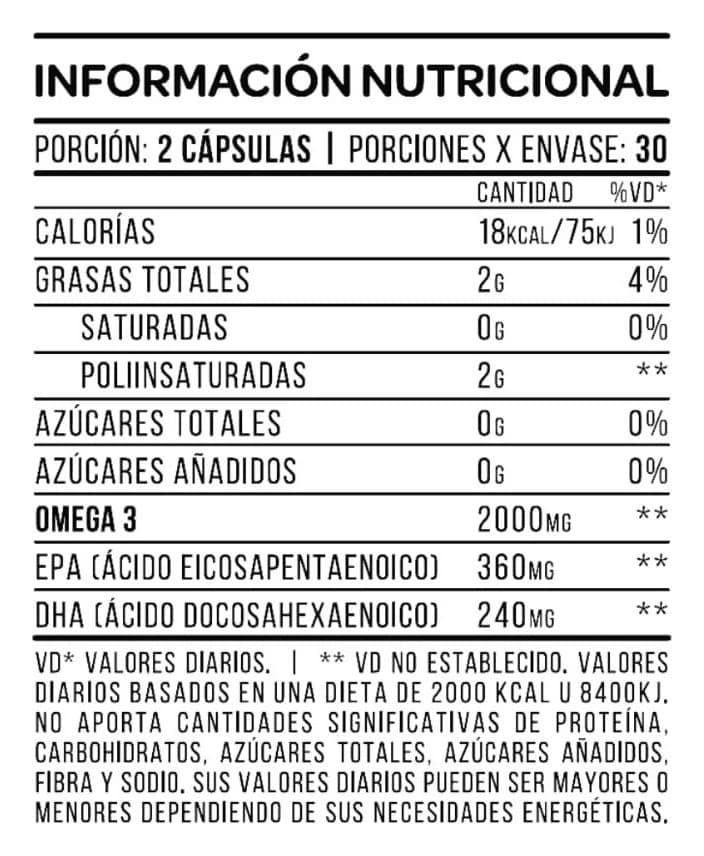 Información nutricional de Omega 3 Star Nutrition