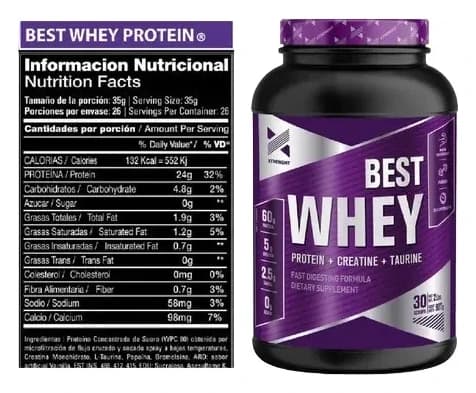 Información nutricional de Proteína Xtrenght 2 lb